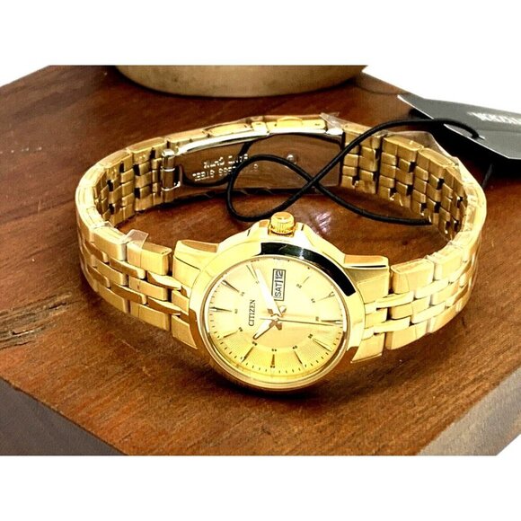 Citizen Women's Watch EQ0603-59P Quartz Gold Dial Day Date Steel Petite 28mm - Picture 8 of 14